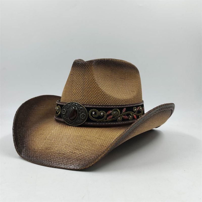 100%papel Fashion Cowboy Summer Paper Straw Big Brim Hat