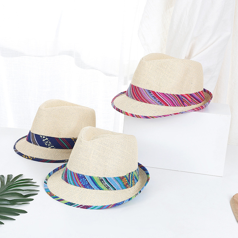 Murang Ethnic Summer Breathable Straw Trilby Hat