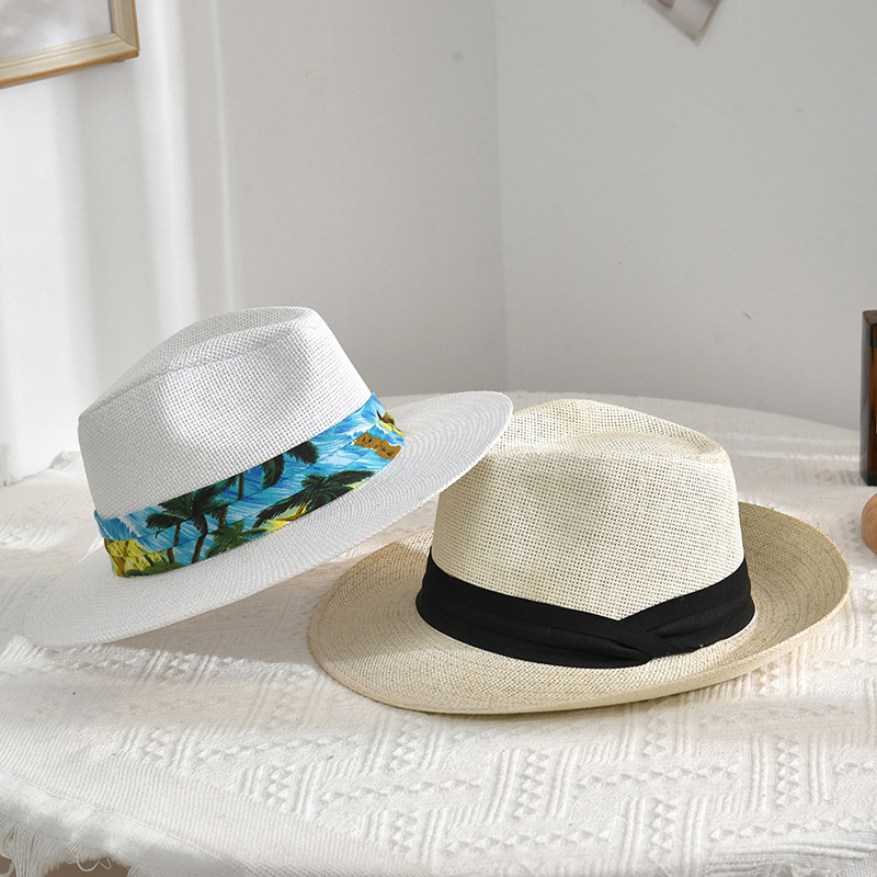 Custom na Disenyo Sun Protect White Fedora Straw Hat