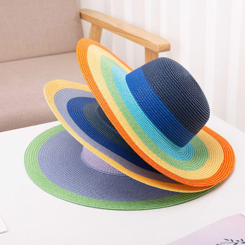 Custom na Logo Rainbow Stripe Floppy Straw Hat