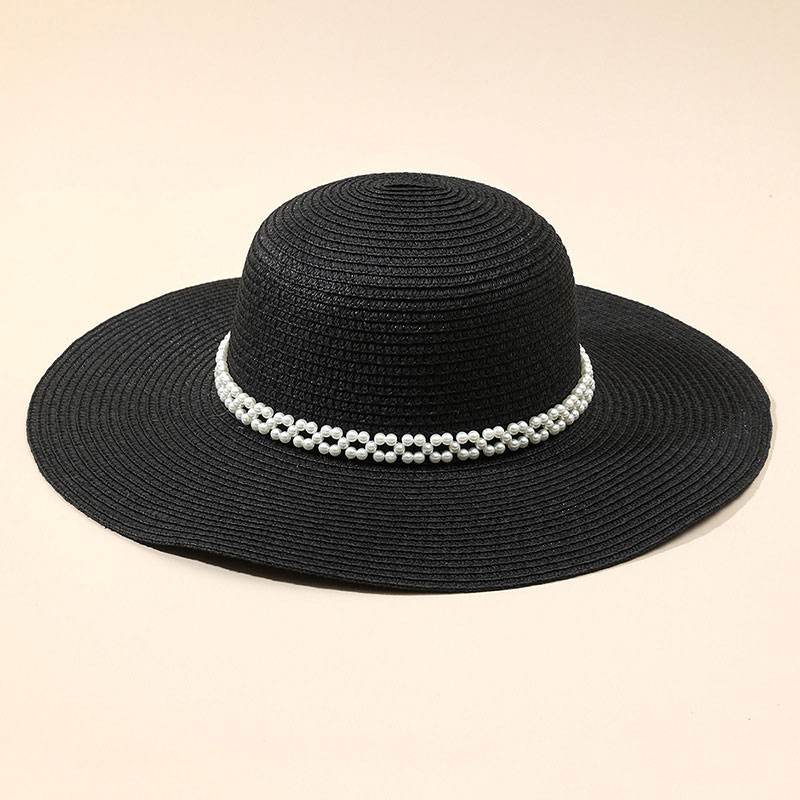 Magarbong Black Floppy Straw Sun Hat para sa Babae