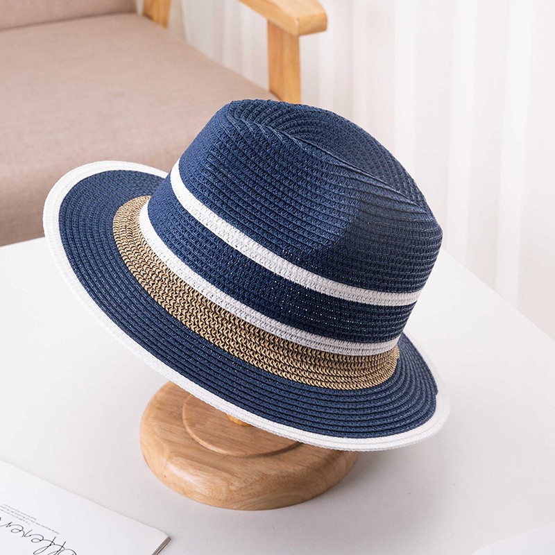 Magarbong striped mens fedora hat para sa tag-init