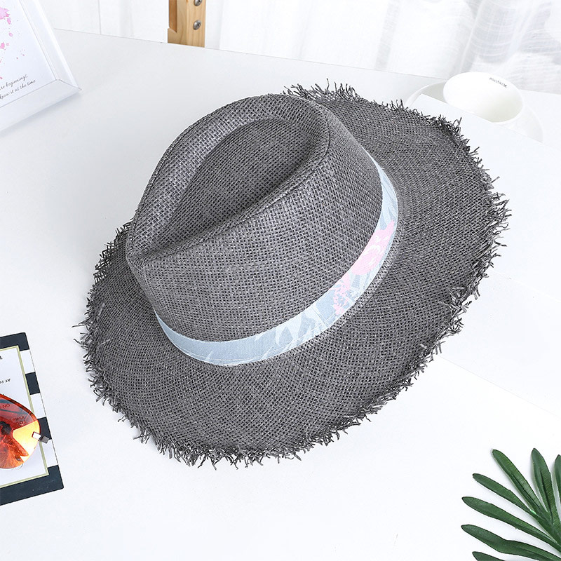 Fringe Edge Dark Grey Straw Fedora Hat para sa Lalaki