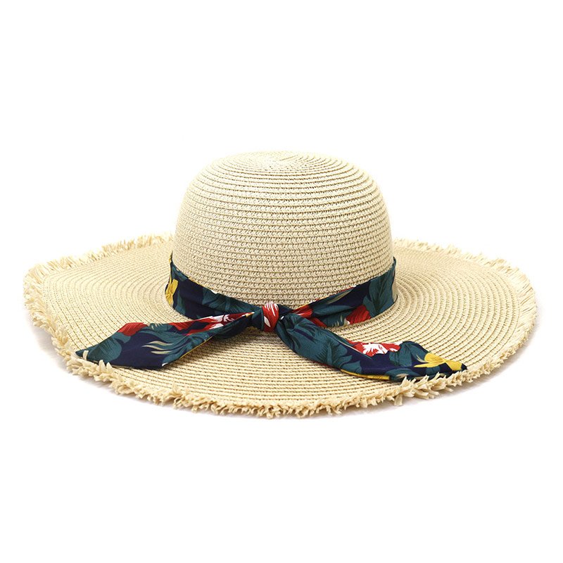 Lady's Vocation Upf Floppy Straw Hat na may Scraf