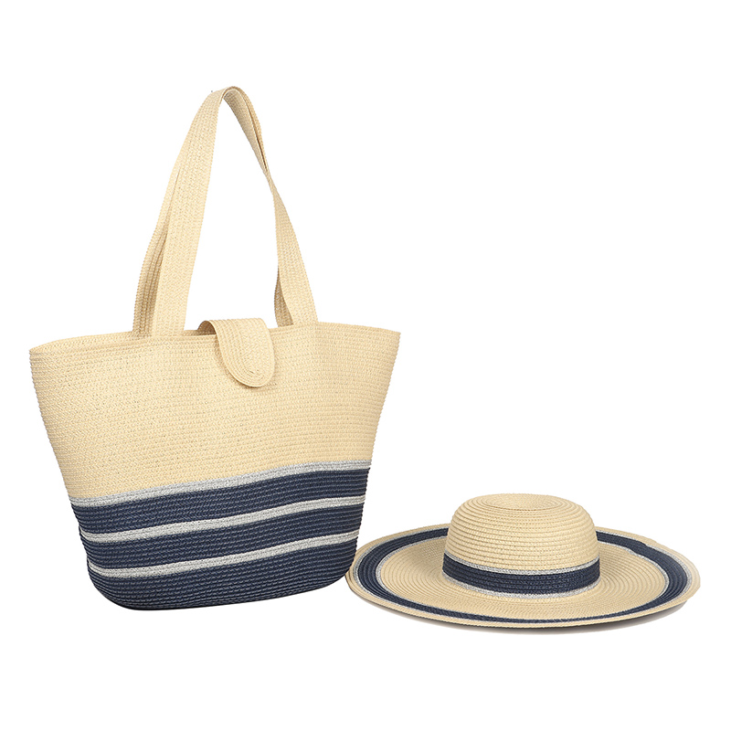 Ladys Stripe Floppy Hat at Bag Set