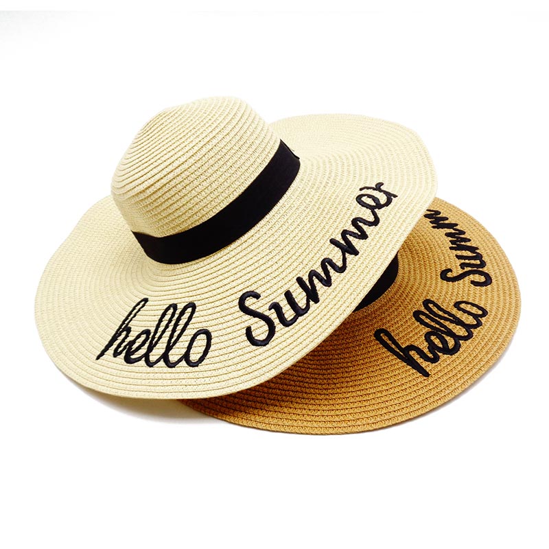 Malaking Brim Woman 3d Embroidery Floppy Straw Hat