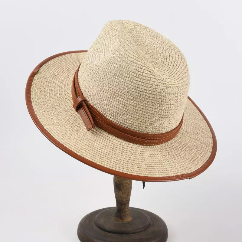 Leather Band Panama Straw Hat para sa Mga Lalaki