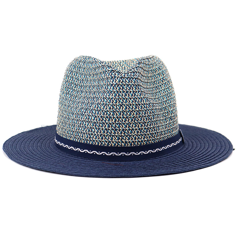 Mens Straw Woven Navy Panam Sun Hat