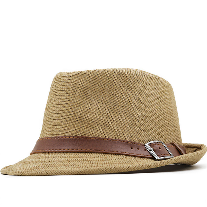 Plain Pu Leather Belt Trilby Fedora Straw Hat