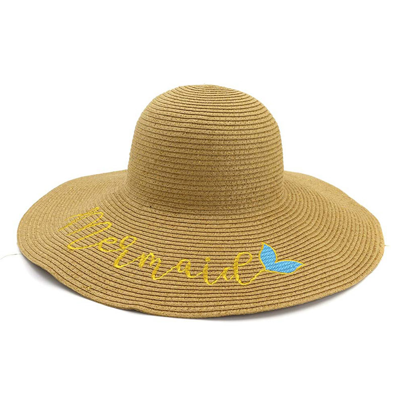 Womens Mermaid Golden Embroidered Floppy Sun Hat